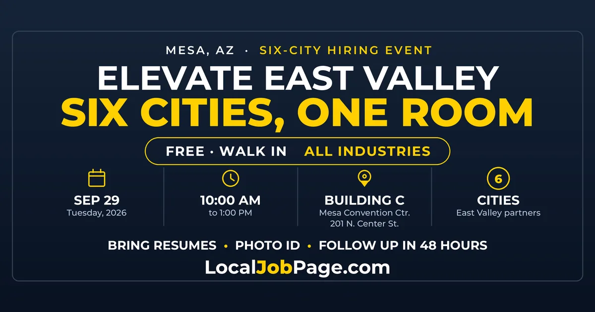 Elevate East Valley: Six Cities, One Hiring Event at the Mesa Convention Center September 29